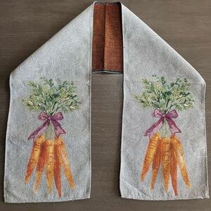 Vintage Table Runner Embroidered Tapestry Style With Carrots Bundle And Bow